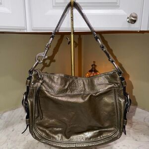 Vintage 2008 Coach Zoe Hobo Bag shoulder crinkly green metallic
